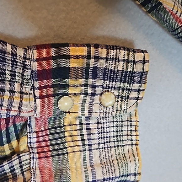 Vintage H.I.S Western Pearl Snap Shirt  sz M Plaid with  Cream accent yoke and - Picture 6 of 11